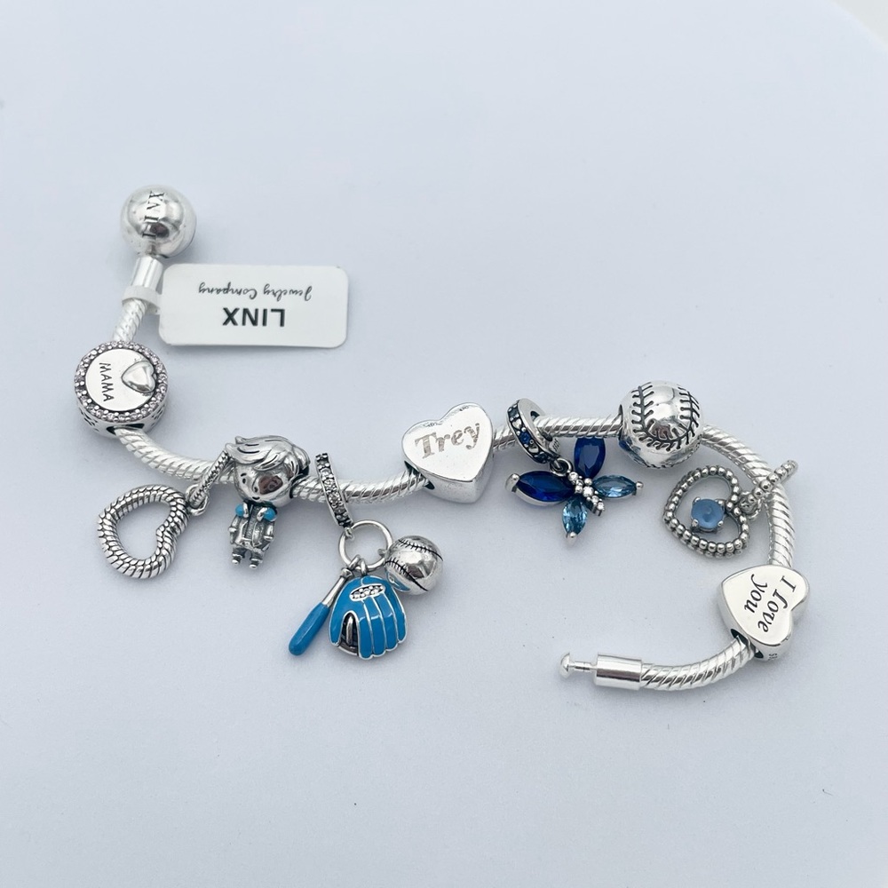 Linx Silver Snake Chain Bracelet with Personalized Mother & Son Themed Charms
